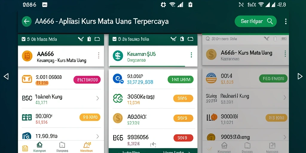 Antarmuka aplikasi AA666 yang menampilkan fungsi Kurs Mata Uang.