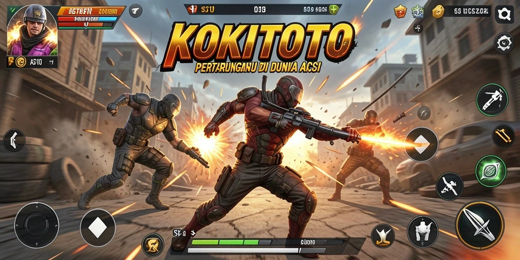 Tangkapan layar KOKITOTO menampilkan aksi seru dan karakter bertarung.