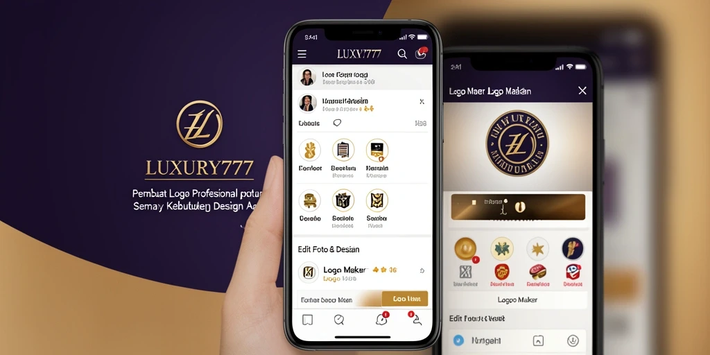 Antarmuka aplikasi LUXURY777 dengan fitur Logo Maker yang menarik dan interaktif.